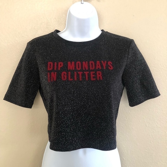 Zara Trafaluc Dip Mondays in Glitter Crew Neck Cropped Glitter Top Size S - Picture 1 of 12